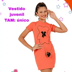 Vestido Canelado Juvenil Ursinho  RF-308 - 13,00